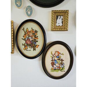 3/$150✨️ Vintage Hummel-Themed Embroidered Art | Set of 2 | Round Wooden Frames